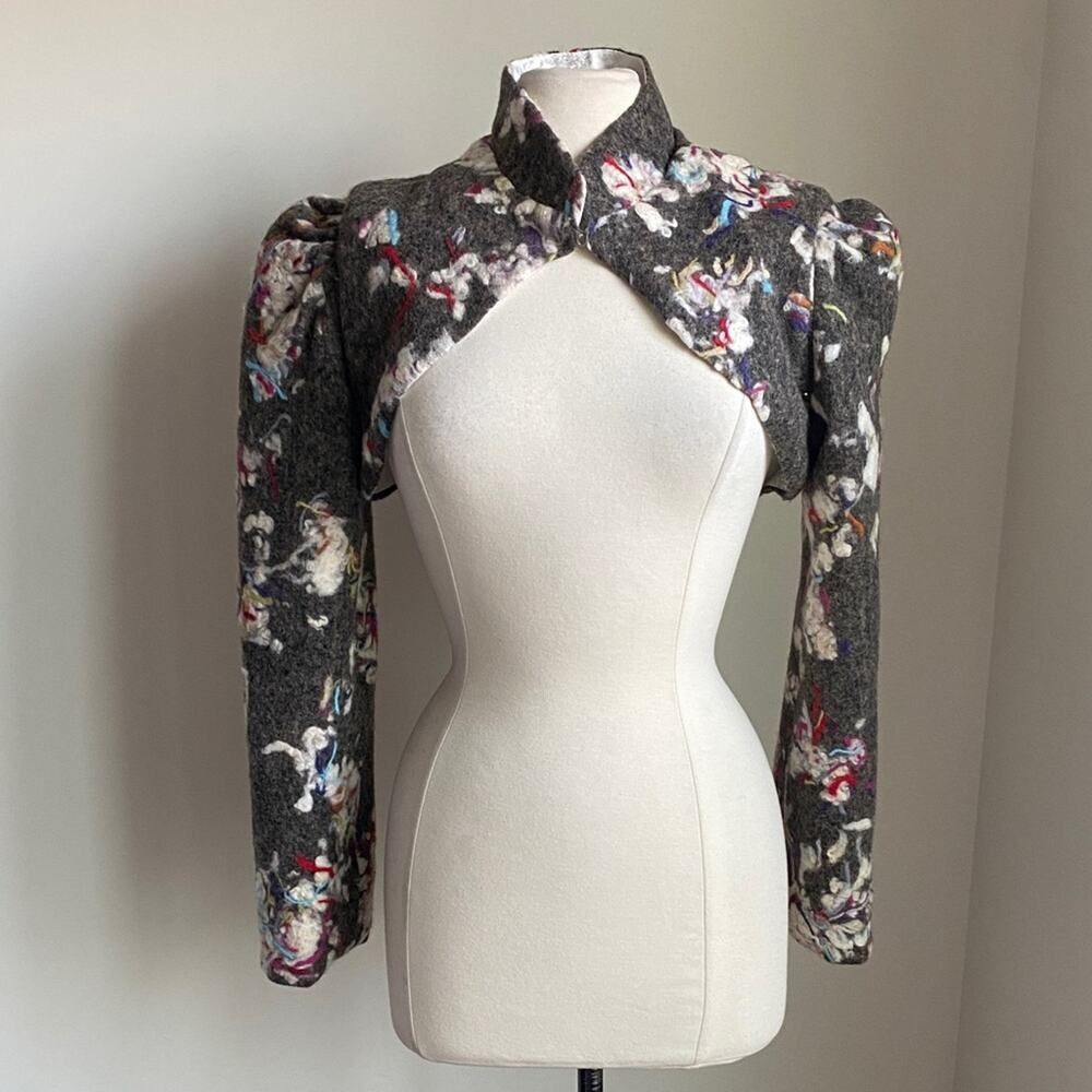 Custom Felted Wool Bolero Womens Sz Small Gray Multicolor Crop Jacket